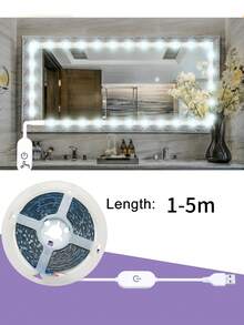 1m/3m/5m Dressing Table Makeup Mirror Light Strip Usb Cabinet Adhesive Embedded Led Light Strip Bathroom Mirror Lighting Flexible Light Strip - White - View 9