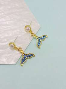 Pendientes de sirena con perlas y rhinestones brillantes, diseño creativo y de moda, adecuados para uso diario y ocasiones especiales