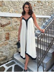 Elegant And Versatile Women's Dress In Unlined Tailored Fabric - Đen và trắng - Xem 2