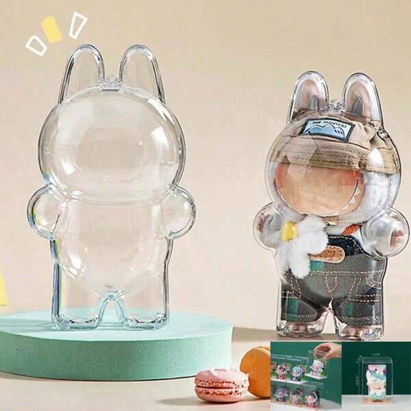 1pc Sit & Stand & Square Transparent Protective Case, High-Transparency & Clarity Protective Cover, Transparent Hanging/Storage Box, Suitable For Dolls & Collectibles, Perfect For Displayfor Labububu