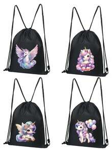1pc New Colorful Unicorn Drawstring Japanese Backpack, Casual, Simple And Generous, With Drawstring Cuffs And Adjustable Shoulder Straps, Suitable For School And Hiking, Travel, Convenient For Storing Daily Necessities, Wide Range Of Uses, Fashion Darling, Suitable For All Styles And Occasions, Strong Style Adaptability. - Colorful Unicorn Backpack - View 2