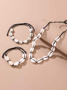 3 Pcs/Set Girls Shell Necklace Bracelet Anklet Jewelry Set
