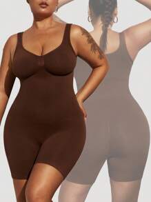 1 pieza Mono sin costuras con escultura de cintura para mujer talla grande, con soporte invisible para levantar y controlar el abdomen, para verano