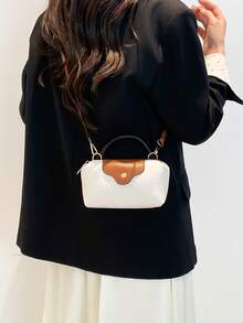 迷你新款时尚手提包，撞色设计，采用防水尼龙面料，包含单肩包、方包和蔬菜篮包，适合通勤、聚会和冬季度假。 - 白色 - 查看 6