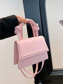 1 件纯色女士褶皱翻盖手提包，斜挎女士托特包 - 粉色 - 查看 8