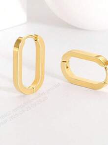 2 Pcs Fashionable Versatile Geometric Rectangle & Oval Earrings - Gold - View 1