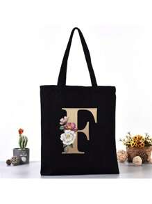 Fashion Casual Shoulder Bags Gold Letter Printing Shopper Canvas Foldable -Friendly Shopping Bag Tote Handbags Large Capacity Travel Grocery BagSchool Bag,Back To School Backpack,Large Capacity,Lightweight,Portable,Laptop Compartment, Suitable For Teen Girls Women College Students, Perfect For Back To School,College,Middle School, High School,Work , Business, Commute