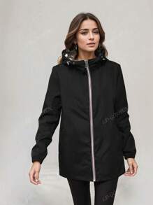 Giacca antivento da donna con cappuccio, casual, di media lunghezza, con maniche lunghe