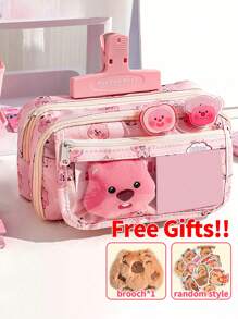 1 Peça Estojo de Lápis Grande de Estilo Novo 2025 com Capacidade, Bolsa de Papelaria Transparente com Tampa Flip Multi-Camadas, Pode Ser Usado para Armazenar Canetas, Borrachas, Réguas e Outras Papelarias, Bolsa de Papelaria à Prova de Poeira e Sujeira para Escrivaninha Escolar, Bolsa de Armazenamento de Cosméticos Multifuncional para Dormitório. Somente os acessórios mostrados abaixo da imagem principal estão incluídos. Volta às Aulas, Materiais Escolares, Estojo de Lápis, Mochila Escolar