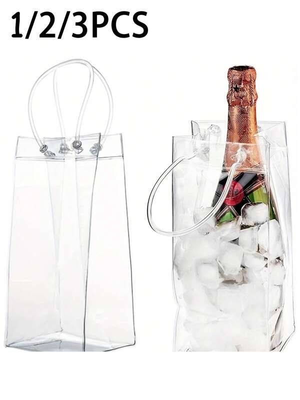 1/2/3 Stücke tragbare Eisweintasche aus PVC transparent, auslaufsicher, Eiskühler für Bierflasche, Champagnerkübel, Getränkekühler, Bar Zubehör, geeignet zum Verpacken von Rotwein, Importwein, Bier usw., wasserdicht, auslaufsicher und sehr langanhaltend