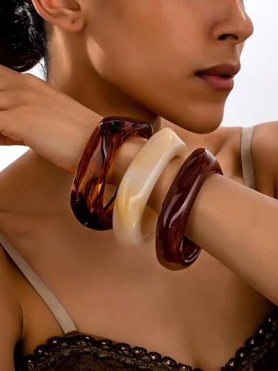 1pc Asymmetrical Semi-Transparent Acrylic Fashion Bracelet, Geometric Design Statement Bracelet, Suitable For Niche Fashion Matching