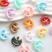 10pcs 27mm Color Plated AB Star & Moon Shape Straight Hole Beads, DIY Beaded Mobile Chain, Bag Charm, Keychain Materials & Accessories