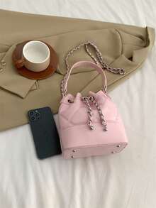 Women's Fashion Chain Bucket Shoulder Bag - Pink - View 10