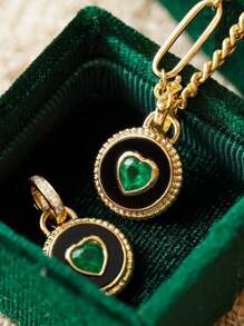 1pc 925 Sterling Silver Green Heart Cubic Zirconia Round Pendant Necklace, Elegant Vintage Style, Versatile For Women, Suitable For Daily Wear, Festivals, Party Gifts