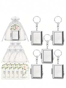 30pcs/15pcs Metal Heart Shaped Mirror Wedding Favor Sets, Includes 5pcs Keychain Mirrors, 5pcs Thank You Cards And 5pcs Organza Bags, Metal Heart Keychains, DIY Mini Makeup Mirrors, Portable Compact Mirrors, Suitable For Birthday Party, Proposal Party, Wedding Favors, Bridal Shower, Baby Shower - Multicolor - View 7