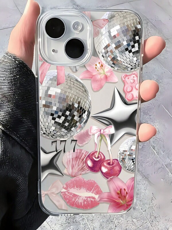 1 Stück modischer und stilvoller Schleifenschutz, Discokugel, Blumen- und Sternengrafik, transparente TPU Anti-Fingerabdruck Schutzhülle, kompatibel mit 16 Pro Max/16/16 Pro/16 Plus/11/15/15 Pro/15 Pro Max/12/13/14 Pro Max/XS/XR/11 Pro/11 Pro Max/12 Pro/12 Pro Max/13 Pro/13 Pro Max/7 Plus/14 Pro/14 Pro Max/14 Plus/7 Plus/8 Plus/8/SE2/12 Mini/13 Mini, weich und farbbeständig