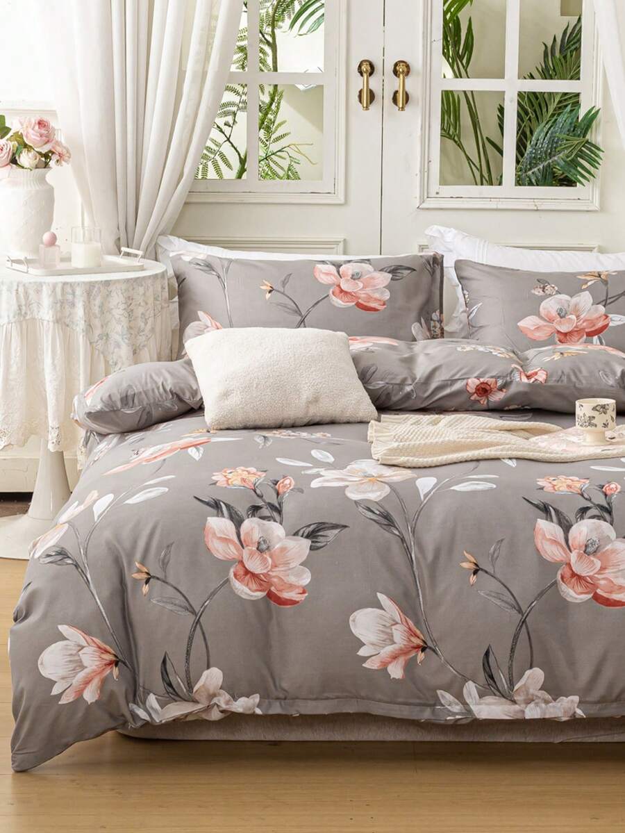 Bộ ga trải giường họa tiết hoa 3 món (1 ga trải giường và 2 vỏ gối), mềm mại và thân thiện với da, phù hợp cho mọi mùa. - Nhiều màu - Xem 1