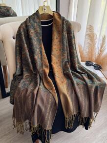 1pc Women's Multicolor Retro Jacquard Paisley Bohemian Style Long Tassel Windproof Shawl Scarf, Suitable For Daily Outings, Traveling, And Photo Shoots Boho