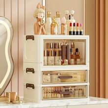 CASEGRACE 1pc Foldable Cosmetic Storage Cabinet - Large-Capacity Transparent File Storage Box, Large Drawer Unit, Suitable For Storing Cosmetics, Skincare Products, Documents, And Books