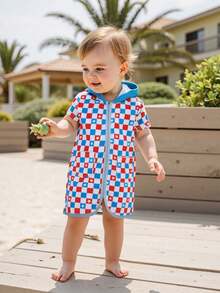 Kids Girls Swimsuit Cover Up Summer Patriotic Plaid Star Print Zipper Hoodie Beach Cover Up For Toddler Bathing Suit - Multicolor - View 4