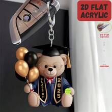 1pc 2D Flat Acrylic Keychain, Cute Graduation Bear Acrylic Keyring, Suitable For Phone, Car Air Vent, Backpack And Wallet Accessories, Perfect Gift For Friends