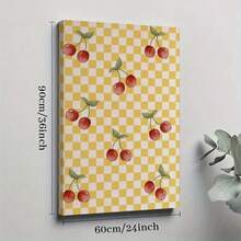 1pc Cherry Pattern, Plaid Background, Retro Style Framed Wall Print Canvas Wall Art - Retro 2D Artwork Wall Poster Decoration For Living Room, Bedroom, Home Decor, Ready To Hang - Multicolor - View 10