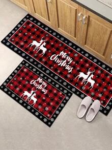 圣诞厨房垫，圣诞快乐麋鹿冬季雪花红色水牛格子防滑厚厨房地毯和地垫，用于地板舒适站立垫，适用于厨房、水槽、办公室、洗衣房、圣诞装饰家居装饰 2024 新年快乐 2025 礼物，圣诞节 - 彩色 - 查看 6