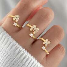 1 件时尚简约密镶锆石泡泡字母可调节开口女士戒指