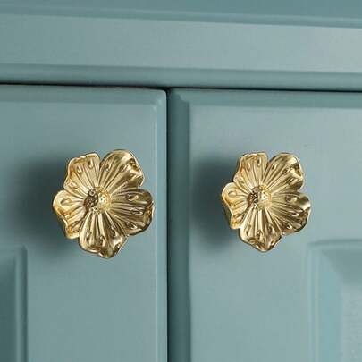 1/2/4/6/8/10pcs Gold Dresser Knobs, Flower Knobs For Dresser Drawer, Brass Floral Cabinet Knob, Decorative Vintage Pulls And Knobs, Kitchen Cupboard Bathroom Cabinet Hardware Handles