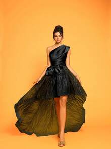 Novo vestido de coquetel elegante de alta qualidade com decoração de laço e decote assimétrico, vestido de festa, vestido para convidada de casamento, vestido formal, vestido de noite, vestido longo