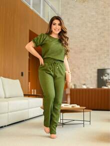 Women's Scrub Set Hospital Lab Coat 2 Pieces Casual Elegant Pleated Blouse Linen Pants With Delicate Detail On The Sleeve Colors Fashion Spring Summer 2025 Women's Clothing - 軍綠色/袖子 - 查看 1