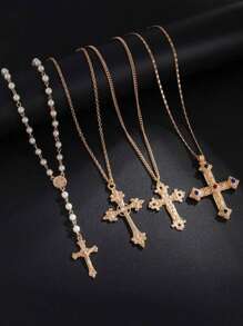 Set de 4 collares con colgante de cruz incrustado de circonia y cobre, adecuado para uso diario, fiestas y reuniones