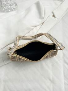 Fashionable & Versatile Minimalist Plaid Casual Shoulder Bag - Beige - View 10