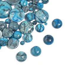 Set de 5 piezas / 10 piezas de cabujones de piedras preciosas redondas con patrón ondulado azul, de varios tamaños, con estilo vintage, aptos para hacer collares, anillos, pulseras, joyería y decoración DIY