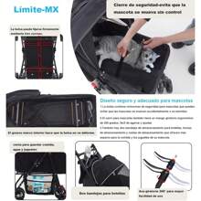 Carro para Mascotas,Carriola plegable para perros y gatos,4 Llantas Giro 360°,Plegable Rápido con Bolsa Portátil Desmontable,Ventana De Red,Forro Removible,4 en 1 Multifuncional