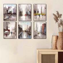 3pcs Modern Urban Abstract Oil Painting Wall Arts Canvas Posters, High-Definition Printing Optional Frame, Office, Classroom, Living Room Home Decoration Hanging Painting ,Wall Art With Frame