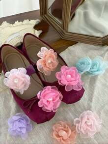 2PCS Floral Mesh Shoe Clips - Sweet Fashion Shoe Accessories For Women, Decorative Flower Shoe Charms For Sandals & High Heels - Multicolor - View 3