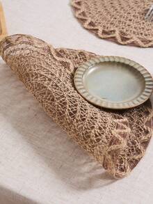 1/4/6/12 件波西米亚风亚麻编织圆形餐垫，适用于厨房、餐桌装饰，适合节日派对、生日、乡村户外用餐，四季皆宜