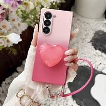 可爱渐变粉色手机壳带便携式肩带心形支架适用于三星 Galaxy Z Fold 5 6 Z Fold6 ZFold 5 Zfold6 Zfold5 防震后盖防水防摔防刮 - 漸層粉 - 查看 2