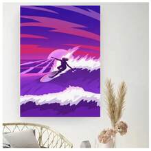 1pc Frameless Modern Minimalist Nordic Summer Wave Surfing Poster Retro Painting Colorful Sports Wall Art Suitable For Living Room, Bedroom, Dormitory, Study, Bar, Club, Coffee Shop Wall Decoration Home Decoration ,Wall Art With Frame
