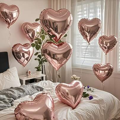 kumozawa 10 Adet Gül Altın Kalp Şeklinde Alüminyum Folyo Balon, 10/18 İnç - Romantik Kutlamalar, Düğünler ve Parti Süslemeleri İçin Dayanıklı ve Kullanımı Kolay, Düğün Balonları