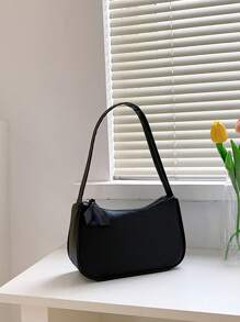 Bolso de hombro mini de unicolor, bolso pequeño de piel de PU, bolso de mano versátil y casual sencillo, bolso tipo baguette francés con gran capacidad y cremallera, adecuado para salidas, citas, compras, monedero, bolso para teléfono