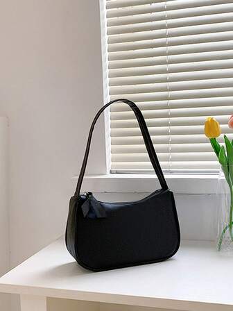 Solid Color Mini Underarm Shoulder Bag, PU Leather Small Bag, Simple Casual Versatile Handbag, Large Capacity Zipper French Baguette Bag, Suitable For Outing, Date, Shopping, Coin Purse, Phone Bag , Old Money