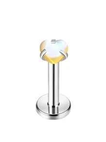 1/4pcs Minimalist Spiral Auroras Heart Shape Holographic Lip Stud, Cartilage Earrings, European & American Style Body Piercing Jewelry, Suitable For Daily Wear