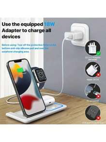 LED Fast Wireless Charger Stand 3 In 1 Foldable Charging Station For I Phone 16 15 14 13 12 A Pple Watch 9 8 7 6 5 Air Pods Pro