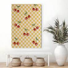 1pc Cherry Pattern, Plaid Background, Retro Style Framed Wall Print Canvas Wall Art - Retro 2D Artwork Wall Poster Decoration For Living Room, Bedroom, Home Decor, Ready To Hang - Multicolor - View 4
