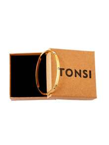 TONSI 1pc Minimalist 18K Gold Plated Stainless Steel Bracelet With Artificial Zirconia, Hypoallergenic, Waterproof, Suitable For Women & Girls, Daily Wear, Boxed Gift For Birthday, Festival
