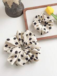 2pcs/Set Elegant Large & Regular Polka Dot Hair Scrunchies, Suitable For Women - Regular Sized Scrunchie Can Tie Ponytail, Oversized Scrunchie Can Cover Ponytail, Polka Dot Design Scrunchy Hair Ties Hairbands Head Accessories - Multicolor - View 8