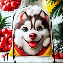 Fashionable Zipper Dog Denim Printed Outdoor Sports Casual Drawstring Backpack, Unisex Gym Hiking Cycling Camping Party Travel Daily Commuting Portable Foldable Daypack, Best Gift For Friends, Lightweight Travel Storage Bag - Multicolor - View 3