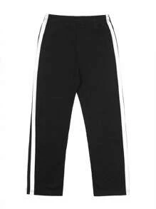Yemwry Pantalones rectos casuales y holgados de hombre con cintura con cordón y raya lateral